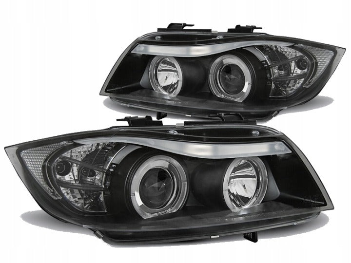 Priekiniai žibintai BMW 3 serijai E90 / E91 (2005–2008) su „Angel Eyes“ žiedais