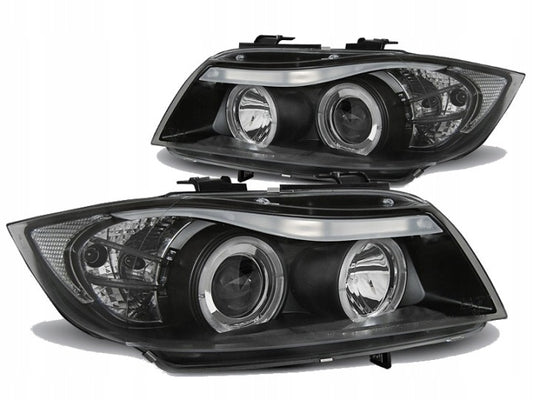 Priekiniai žibintai BMW 3 serijai E90 / E91 (2005–2008) su „Angel Eyes“ žiedais