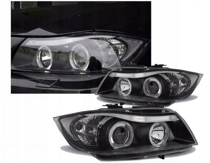 Priekiniai žibintai BMW 3 serijai E90 / E91 (2005–2008) su „Angel Eyes“ žiedais
